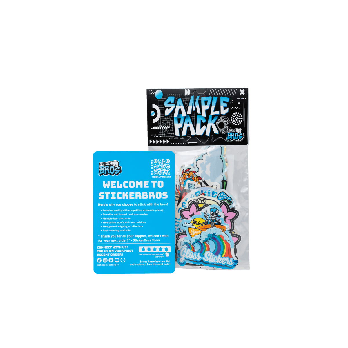 StickerBros sample pack with colorful stickers