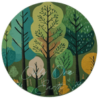 Round fabric sticker with a forest tree design and 'Only One Earth' text