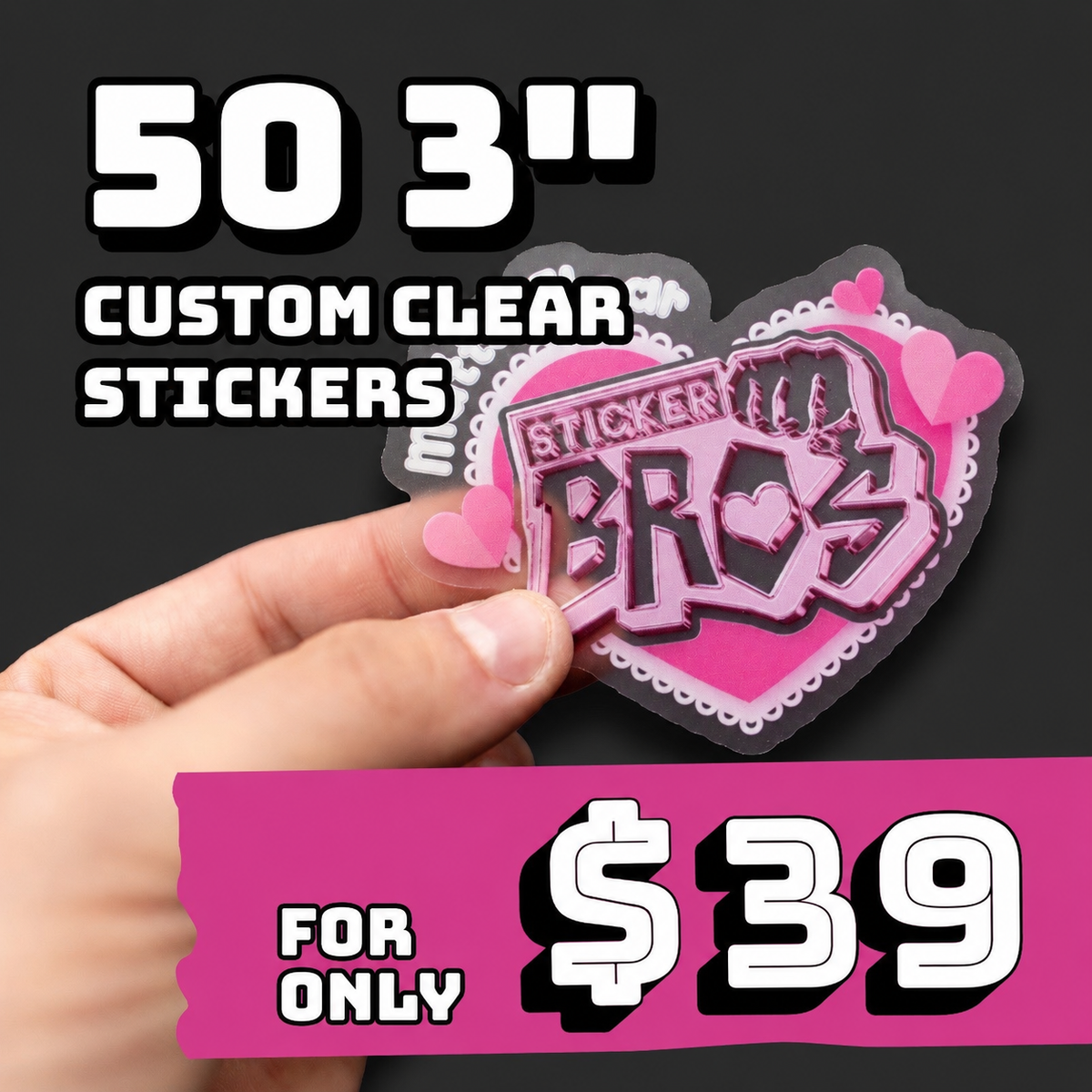 50 3" Custom Clear Stickers for $39