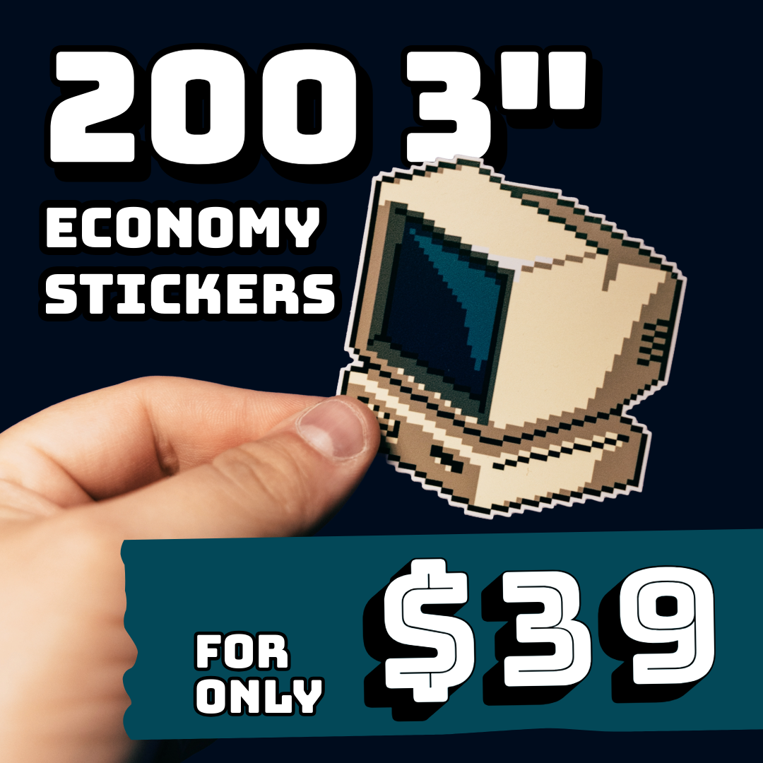 200 3" Custom Economy Stickers for $39